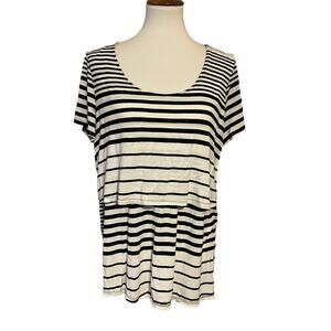 Motherhood Maternity Nursing Black White Stripe Short Sleeve Top Size XL
